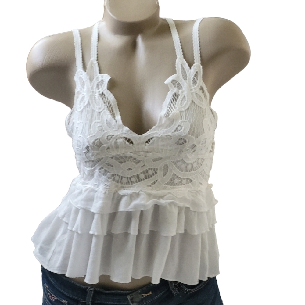 POL White Lace Tiered Ruffle Camisole